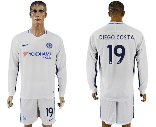 Chelsea #19 Diego Costa Away Long Sleeves Soccer Club Jersey